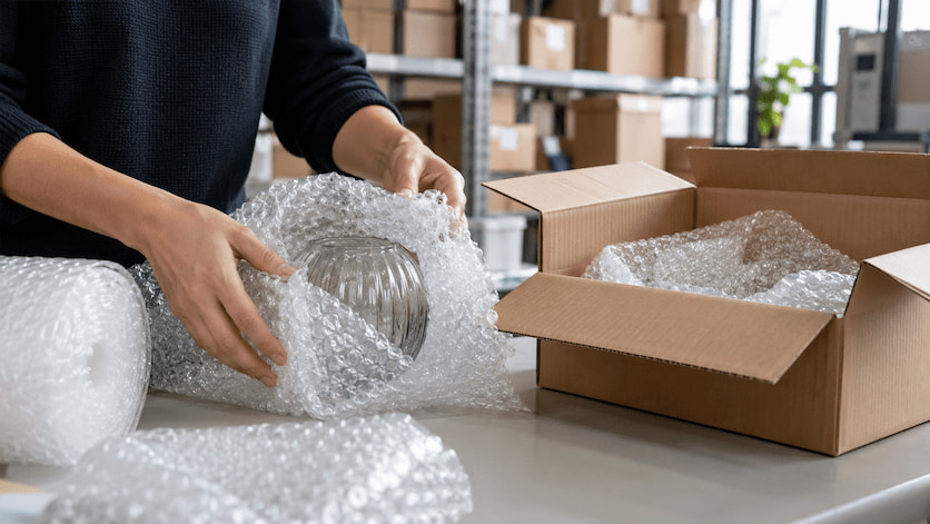 Como o plástico bolha absorve impactos durante o transporte?